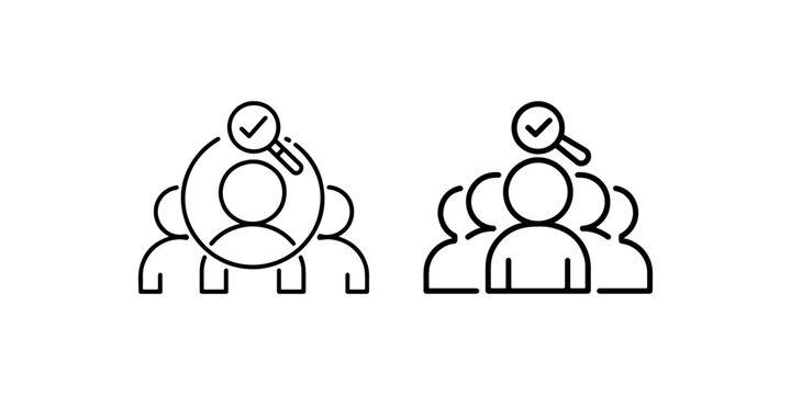 People search icon vector illustration, human resources search icon, people icon with magnifying glass and check mark