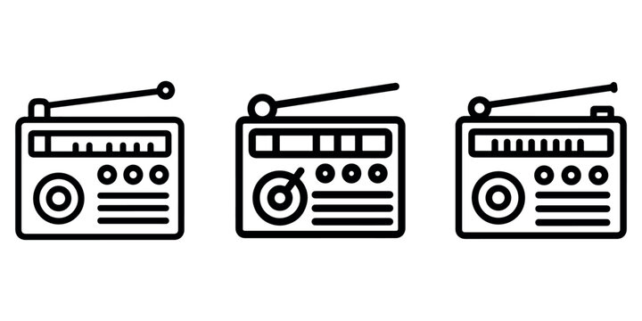 Vintage portable radios with antennas and tuning dials, retro electronic devices set