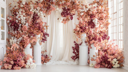Floral Archway with Pastel Blossoms Backdrop