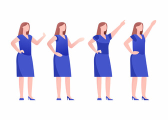 Obraz premium Four women in blue dresses demonstrate different arm poses and gestures
