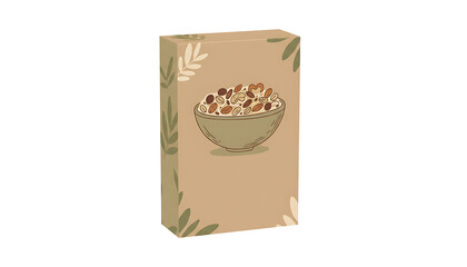 Cartoon of a cereal box with a bowl of cereal brown isolated on a transparent background