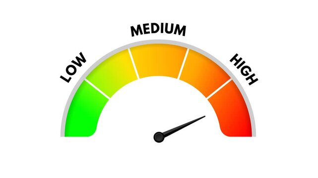 Semi‑circular gauge animation with pointer fixed at high level. Perfect for dashboards, apps, websites, and data visualization projects showing critical, warning, or maximum performance and risk.