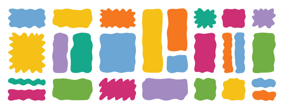 hand drawn organic liquid rectangle frame shapes set. vector fluid square blobs. wavy irregular abstract flat text box spots. curvy random colorful banners