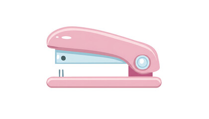 Pink stapler with blue metal parts on white background office supplies stationery isolated on a transparent background