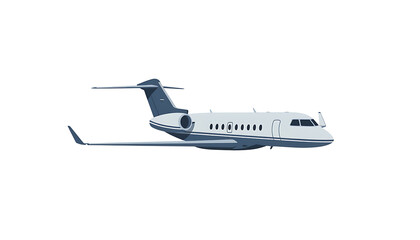 White and blue private jet airplane aircraft isolated on a transparent background