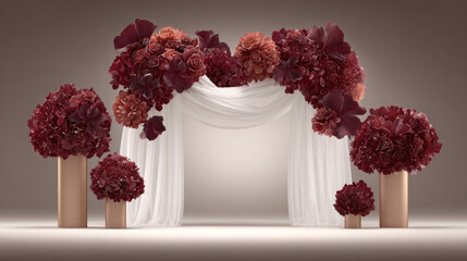 Floral Arch Backdrop with Burgundy Roses