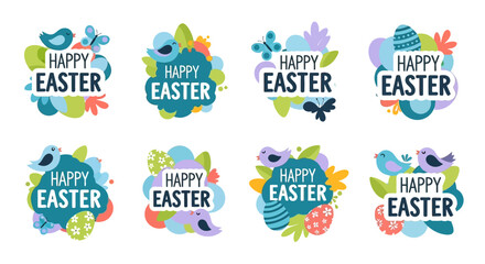 Fototapeta premium Colorful Easter Graphics with Happy Easter Text.