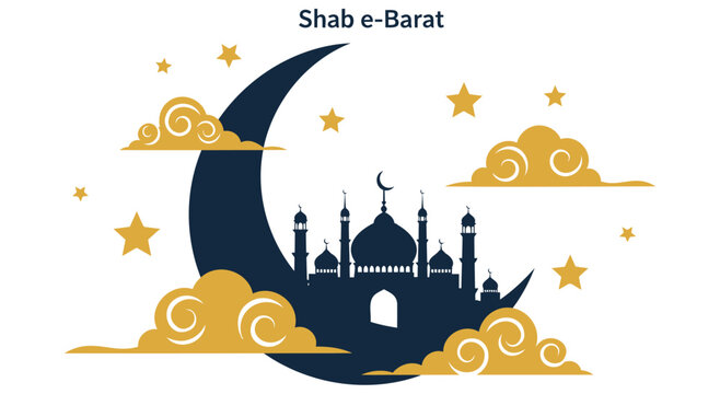 Shab e barat greeting card with moon mosque and golden star