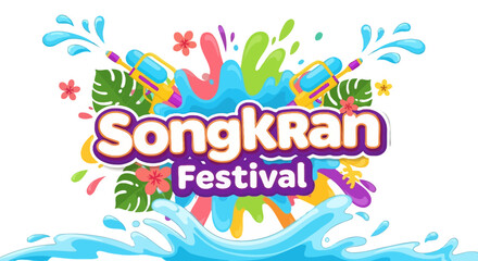 Obraz premium Songkran Festival Water Splashing Celebration Design.