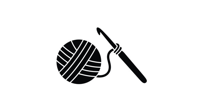 Black yarn ball and crochet hook design a striking silhouette