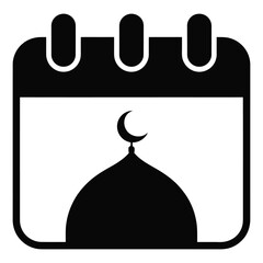 Black calendar with mosque dome and crescent moon Islamic