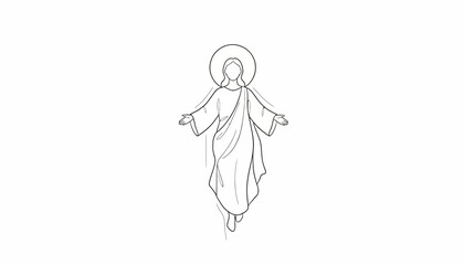 Fototapeta premium Jesus Christ Ascension Line Drawing Sketch, Religious Symbol, Divine Figure