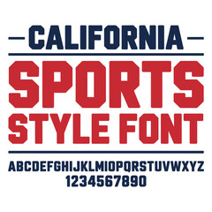 California sports style font alphabet and numbers typeface