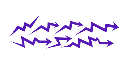 A collection of jagged purple arrows with lightning bolt shafts pointing to the right.