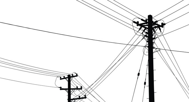 Silhouette of Tangled Power Lines and Utility Poles untitled