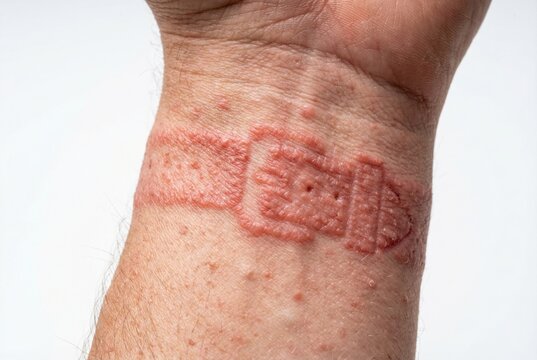 Allergic skin reaction from watch strap on wrist