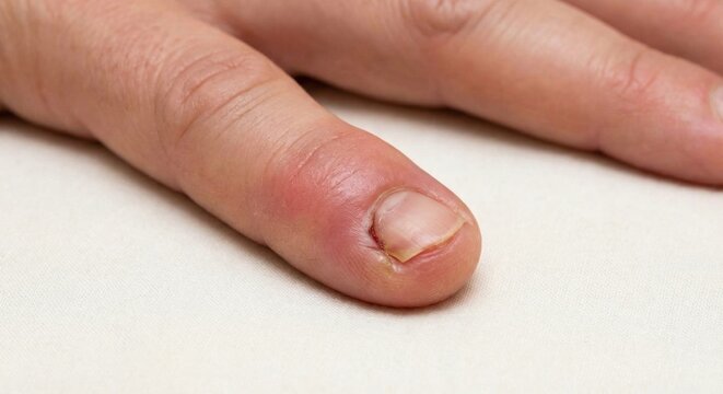 Paronychia and ingrown nail on human finger