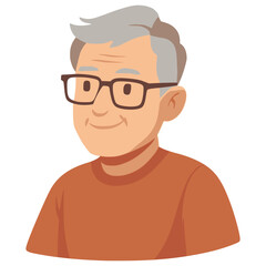 happy smiling elderly man wearing glasses face profile avatar flat color vector illustration template design