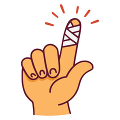 index finger medical pain bandaged injured care flat color vector illustration template design