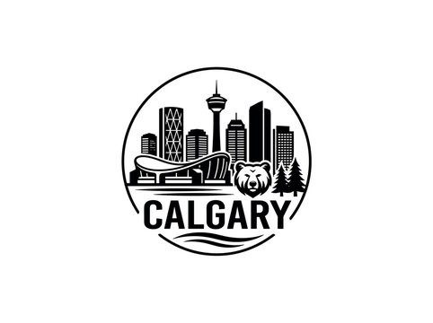 Calgary city of Canada skyline emblem with landmarks