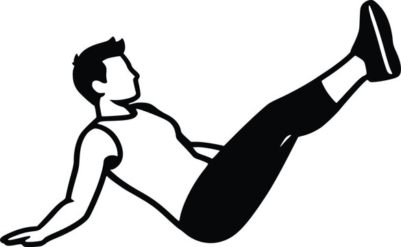 Man Performing V-Ups Exercise, Vector Illustration for Fitness, Health, and Workout Concepts. Clean Black and White Graphic for Digital and Print Media.