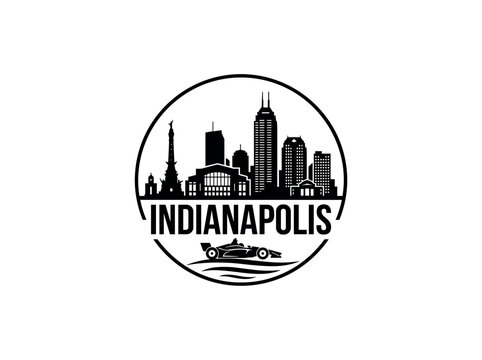 Indianapolis city skyline emblem with landmarks and bold city text