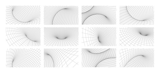 Obraz premium Abstract geometric 3D wireframe mesh tunnel with perspective grid lines in minimalist black and white style for technology, business, science and digital network designs, futuristic vector.
