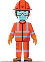 Safety Worker in PPE with Face Mask and Hard Hat