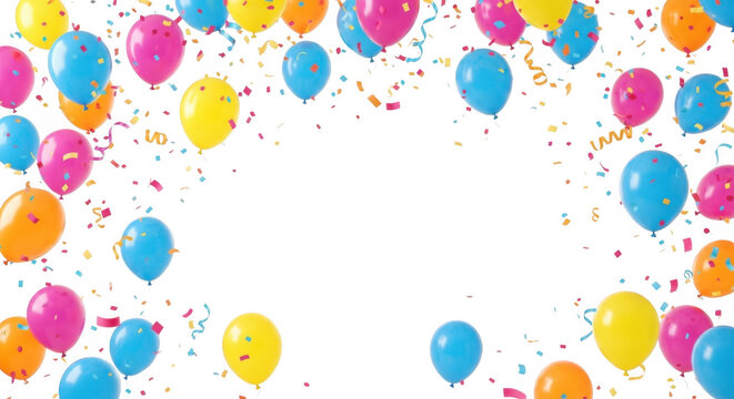Vibrant balloons and confetti frame for joyful party and event celebrations