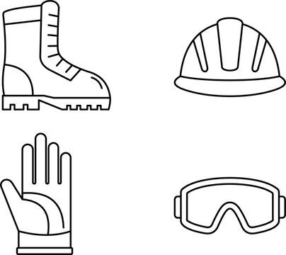 Construction Safety Equipment Line Icons Set, editable stroke Isolated on Transparent Background.eps