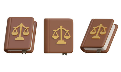 3D rendered law book with justice scales symbol isolated