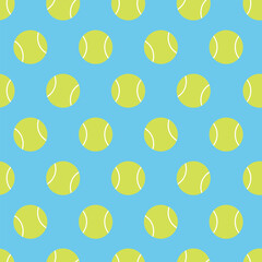 Seamless pattern with light green tennis balls on a blue background