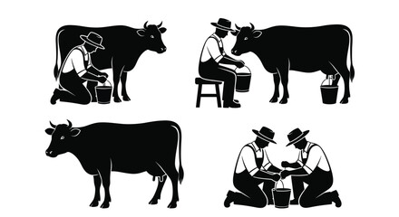 Cow milking and farming silhouettes set © Ishara sandeepa