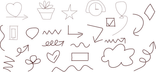 Fototapeta premium Collection of hand drawn hearts arrows and abstract shapes
