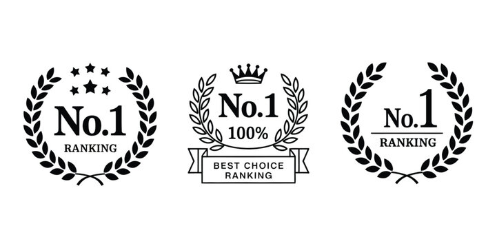 No. 1 rank icon vector illustrating first place award, laurel wreath, and best choice label or badge