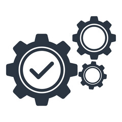 Obraz premium Gear wheels with checkmark for settings and configuration business process icon
