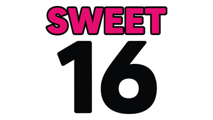The iconic sweet sixteen logo in bold pink and black colors isolated on white background, Vector
