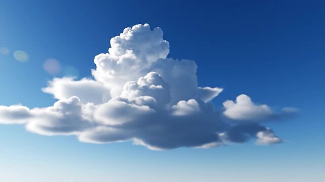 A beautiful f white cumulus cloud floats gracefully in a vibrant blue sky.