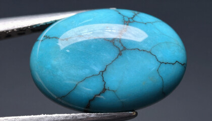 Beautiful Oval Turquoise Gemstone with Brown Veins, a Close-up Macro Shot