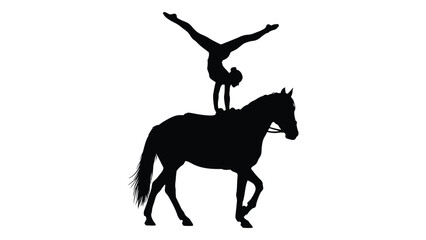Obraz premium A gymnast performing an impressive handstand on a galloping horse. isolated on white background, Vector