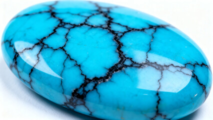Close-up of a vibrant turquoise gemstone showcasing its beautiful natural patterns and brilliant blue color