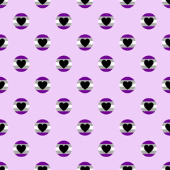 Seamless Graysexual Pride Flag Pattern with Heart Circles. Repeating Greysexual Asexual Spectrum Background for Pride Month, LGBT Identity, and Inclusive Queer Community Design Projects