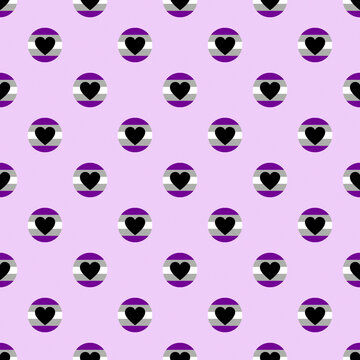 Seamless Graysexual Pride Flag Pattern with Heart Circles. Repeating Greysexual Asexual Spectrum Background for Pride Month, LGBT Identity, and Inclusive Queer Community Design Projects