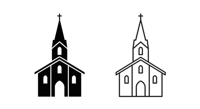 Church icons: 2 simple black and white church building symbols Vector