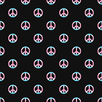 Transfeminine pride flag colors peace symbol seamless pattern. High resolution transfeminine pride motif on black background for LGBTQ+ transfem visibility, activism, and community pride.
