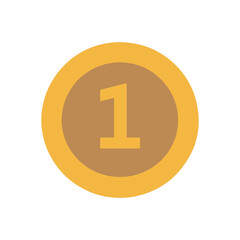 Golden coin with bold number one in the center symbolizing winning success and achievement set against a clean background