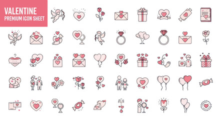 Valentine's Day Icon Set: Hearts, Cupid, Gifts, Rings, Love Symbols
