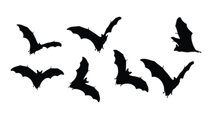 Obraz premium A group of bats flying in a night sky with a full moon in the background isolated on white background, Vector