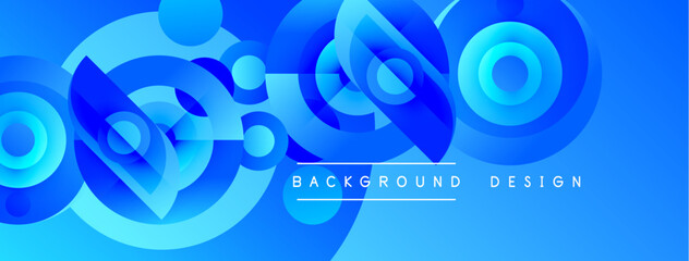 Fototapeta premium Abstract blue design features overlapping circles, gradients. Modern background evokes dynamic energy, clean aesthetic.