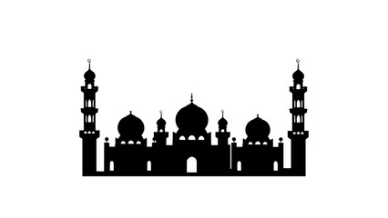 Mosque Silhouette with Domes and Minarets Isolated on Light Background © Amma